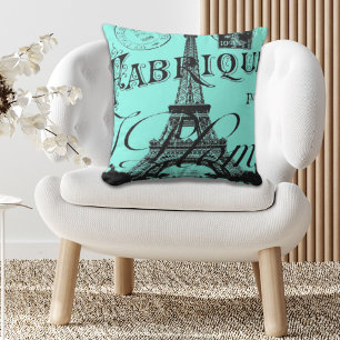 türkisfarbenes aqua-blaues Skript Paris Eiffelturm Kissen