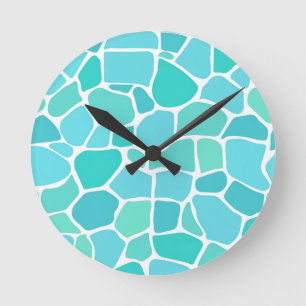 Türkisfarbenes Aqua-Seeglas-Mosaikmuster Runde Wanduhr