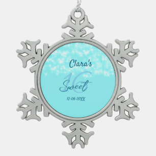 Türkisfarbenes aquamarines Agar süß 16 Geburtstag Schneeflocken Zinn-Ornament