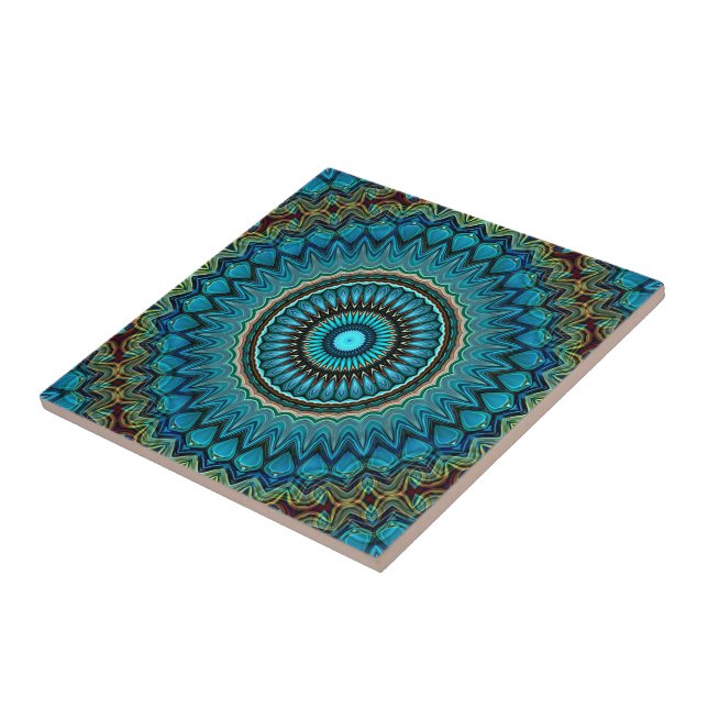 Türkisfarbenes Aquamarines Green Mandala Round-Sta Fliese (Seite)