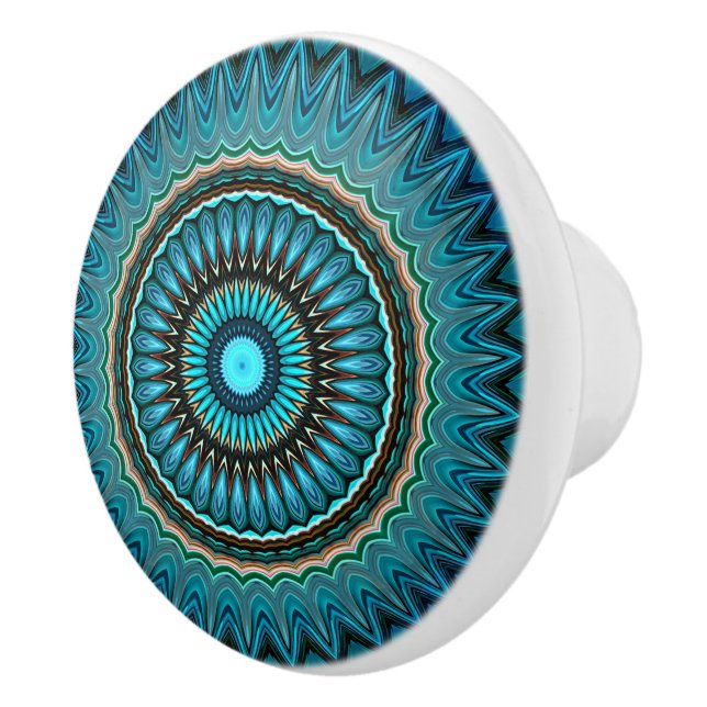 Türkisfarbenes Aquamarines Green Mandala Round-Sta Keramikknauf (Rechts)