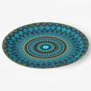 Türkisfarbenes Aquamarines Green Mandala Round-Sta Pappteller