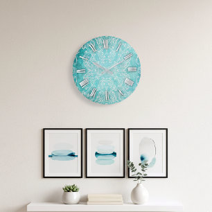 Türkisfarbenes Aquamarines klassisches Barock Eleg Große Wanduhr