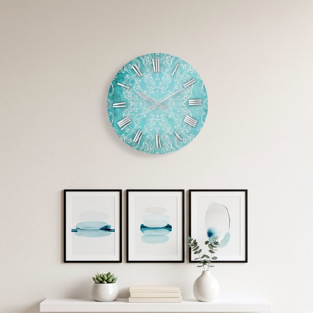 Türkisfarbenes Aquamarines klassisches Barock Eleg Große Wanduhr (Von Creator hochgeladen)