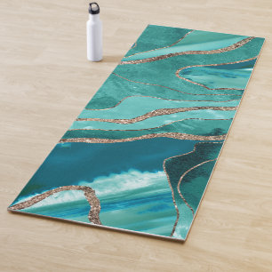 Türkisfarbenes Aquamarines Marmor Agate Gold Glit Yogamatte