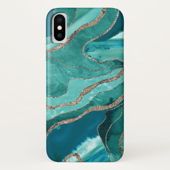 Türkisfarbenes Aquamarines Marmorglas Agate Gold G Case-Mate iPhone Hülle (Rückseite)