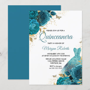 Türkisfarbenes Aquamarines Sparkleider Quinceanera Einladung