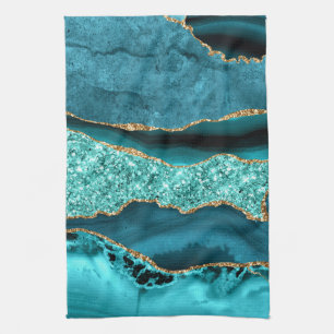 Türkisfarbenes Blau Gold Glitter Küchentuch