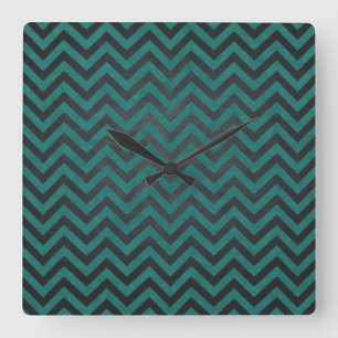Türkisfarbenes Chevron-Muster Quadratische Wanduhr