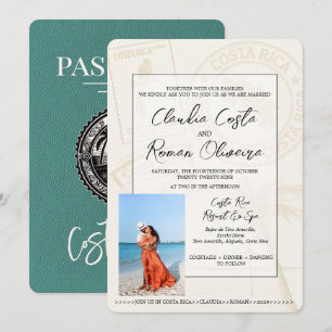 Türkisfarbenes costa-ricanisches Reisepass-Hochzei Einladung