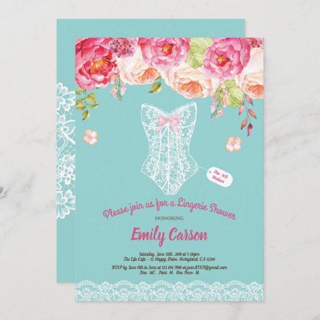 Türkisfarbenes Dessous Dusche Brautparty Einladung (Vorne/Hinten)