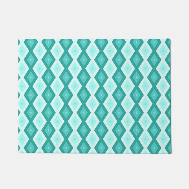 Türkisfarbenes Diamantmuster Fußmatte (Vorderseite)