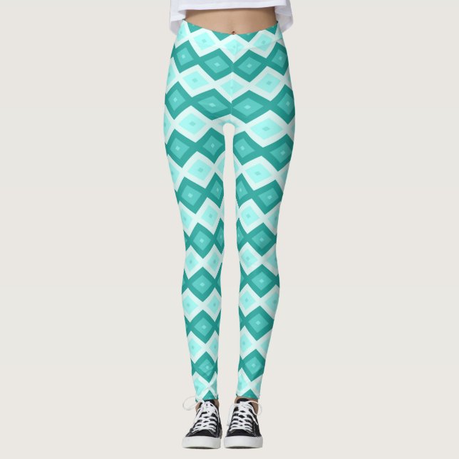 Türkisfarbenes Diamantmuster Leggings (Vorderseite)
