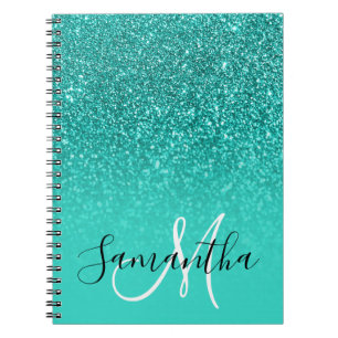 Türkisfarbenes Faux Glitter Ombre Monogramm Notizblock