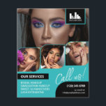 Türkisfarbenes Foto Collage Logo QR Makeup Werbung Flyer<br><div class="desc">Doppelseitiger Flyer für Makeup-Künstler, Nagelkünstler, Haarstylisten oder Ähnliches, wo Sie Ihre Arbeit in einer Retro-Foto-Collage mit türkisfarbenen Rändern und türkisfarbenem Hintergrund präsentieren müssen. Personalisieren Sie mit Ihrem Logo und auf der Rückseite ein zusätzliches Foto und Ihren QR-Code mit Ihrem Social Media Handle. Retro Foto Collage Werbe-Flyer für eine Haarstylistin, Nagelkünstler...</div>