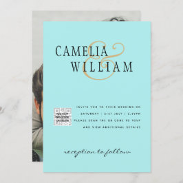 Türkisfarbenes Foto Hochzeitsstichtag QR-Code Rett Einladung