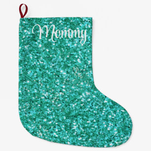 Türkisfarbenes funkelndes Glittermuster            Großer Weihnachtsstrumpf