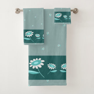 Türkisfarbenes Gänseblümchen-Blumen-Badezimmer-Han Badhandtuch Set