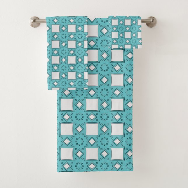 Türkisfarbenes geometrisches Muster Badhandtuch Set (Insitu)