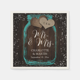 Türkisfarbenes Glas Mr. & Mrs. Hochzeit Serviette