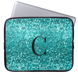 Türkisfarbenes Glitter Glanz Monogramm Laptopschutzhülle