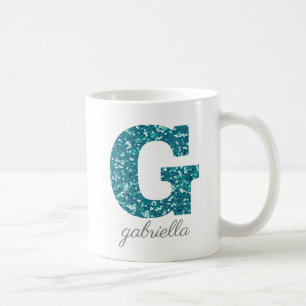 Türkisfarbenes Glitter-Monogramm G Personalisierte Kaffeetasse