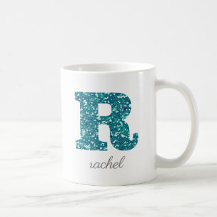 Türkisfarbenes Glitter-Monogramm R Personalisierte Kaffeetasse