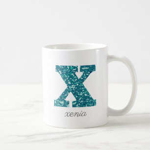 Türkisfarbenes Glitter-Monogramm X Personalisierte Kaffeetasse