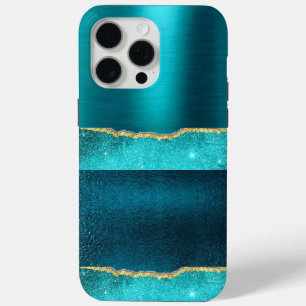 Türkisfarbenes Glitzern Cool Gold Design Etui Case-Mate iPhone Hülle