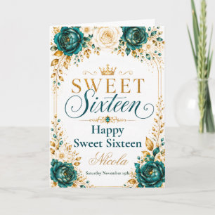 Türkisfarbenes Gold Elfenbein Sweet Sixteen Karte