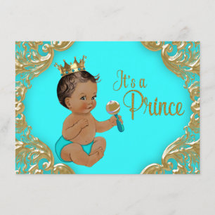 Türkisfarbenes Gold Ethnischer Prinz Baby Shower Einladung