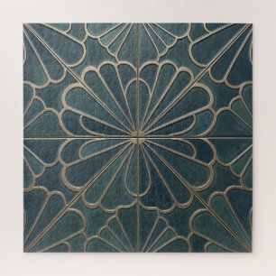 Türkisfarbenes Gold-Fächer-Muster Art Deco Geometr Puzzle