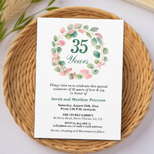 Türkisfarbenes Gold Rosa Eukalyptus 35. Hochzeitst Einladung