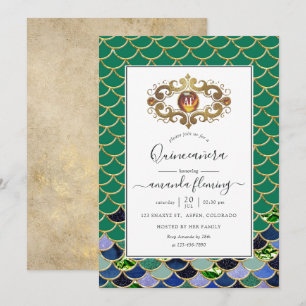 Türkisfarbenes & goldenes Monogramm Edelstein Meer Einladung