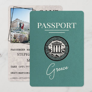 Türkisfarbenes Griechenland Reisepass Save-the-Dat Save The Date