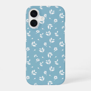 Türkisfarbenes Handycover mit weißen Blumen iPhone 16 Hülle