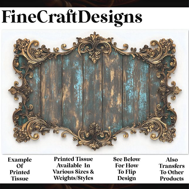 Türkisfarbenes Holz, Goldgrenze AN7 Decoupage Seidenpapier (Von Creator hochgeladen)