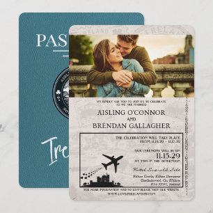 Türkisfarbenes Irland Reisepass Hochzeitseinladung Einladung