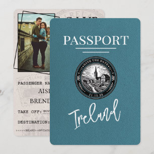 Türkisfarbenes Irland Reisepass Save The Date