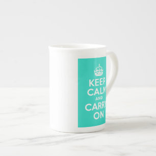 Türkisfarbenes Keep Calm and Carry On Prozellantasse