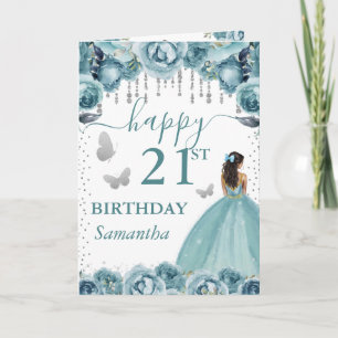 Türkisfarbenes Kleid Dunkle Haut Prinzessin Geburt Karte