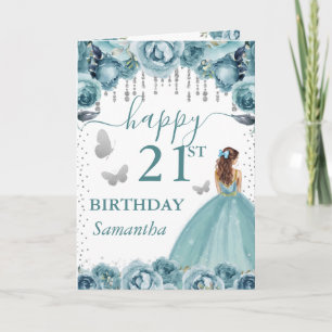 Türkisfarbenes Kleid Rotschopf Prinzessin Geburtst Karte