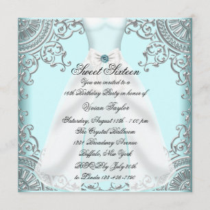 Türkisfarbenes Kleid Teal Sweet 16 Geburtstagsfeie Einladung