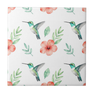 Türkisfarbenes Kolibri-Hibiskus-Muster Fliese