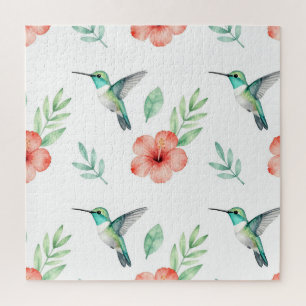 Türkisfarbenes Kolibri-Hibiskus-Muster Puzzle