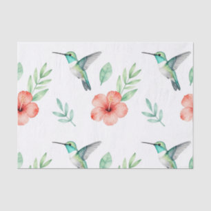 Türkisfarbenes Kolibri-Hibiskus-Muster Seidenpapier