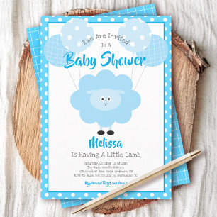 Türkisfarbenes Lamm-Jungen-Baby-Shower Süß Kawaii Einladung