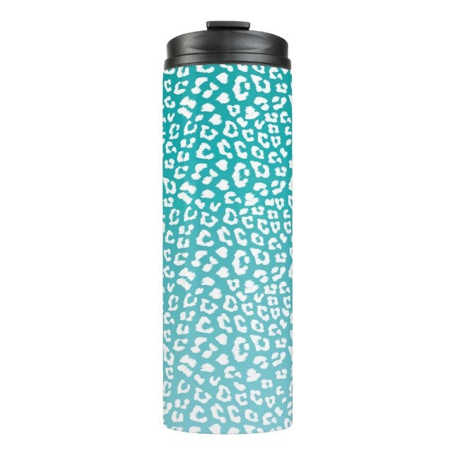 Türkisfarbenes Leopard-Druckmuster Thermosbecher (Vorderseite)