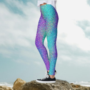 Türkisfarbenes Lila Farbverlauf Glitzer Party  Leggings