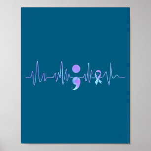 Türkisfarbenes Lila Herzschlag Semikolon Suizidprä Poster